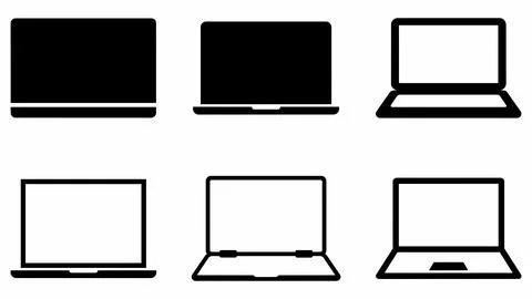 Modern laptop computer display silhouette icon set with computer, notebook Stock Illustration