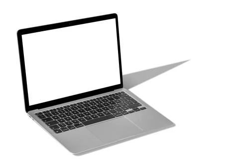 A modern laptop computer with hard shadow Stock Photos