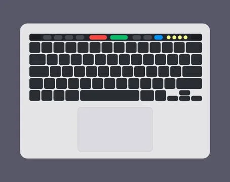 Modern laptop computer keyboard with blank bkack keyboard keys, touch panel and Stock Illustration