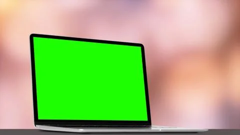 A modern laptop computer on the table on the boke background Foto stock
