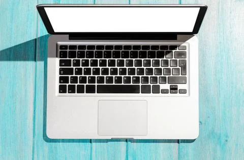 Modern laptop computer, top view Modern laptop computer with blank screen ... Foto stock