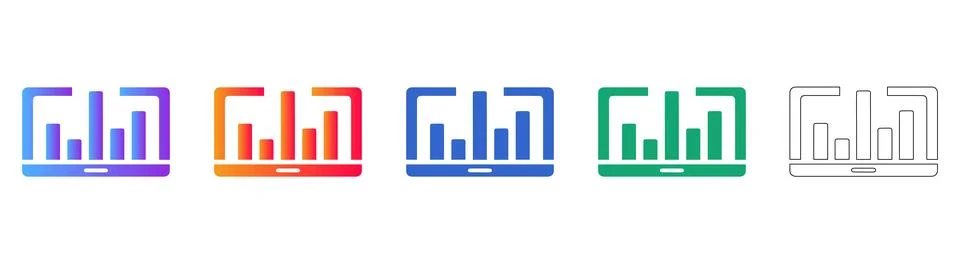 Modern Laptop Data Visualization Icons 스톡 일러스트