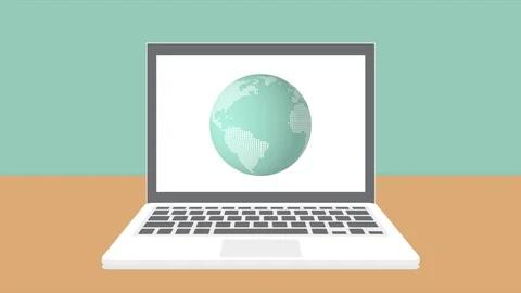 Modern laptop with globe isolated on white. Stock Footage 103549043