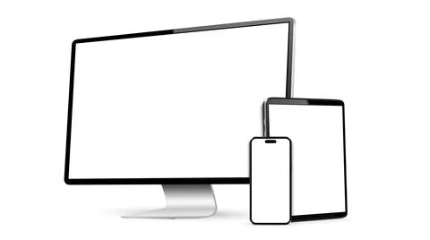 Modern laptop mockup front view with smartphone and tablet mockup isolated .. イラスト素材