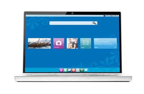 Modern laptop modern flat interface on laptop isolated on white background... Foto stock