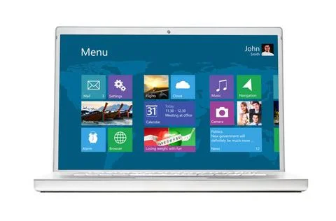 Modern laptop modern flat interface on laptop isolated on white background... Foto stock
