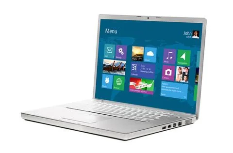 Modern laptop modern flat interface on laptop isolated on white background... Stock Photos