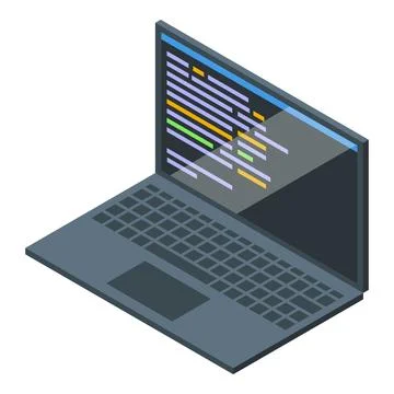 Modern laptop showing programming code on screen isometric view Stockillustratie