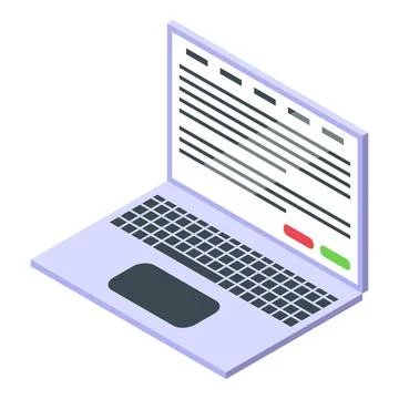 Modern laptop showing programming code on screen in isometric view Stock Illustration