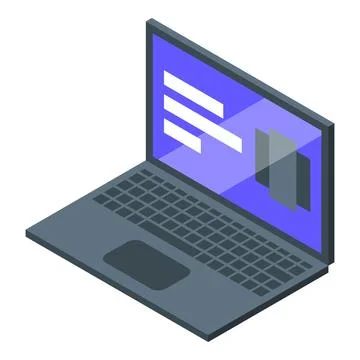 Modern laptop showing software interface in isometric view Illustrazione stock