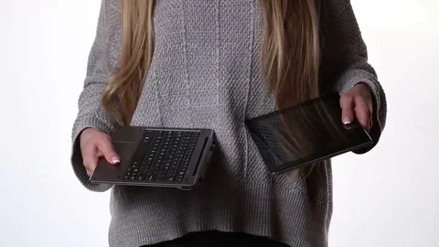 Modern laptop transformer with docking keyboard Stock Footage 69138433
