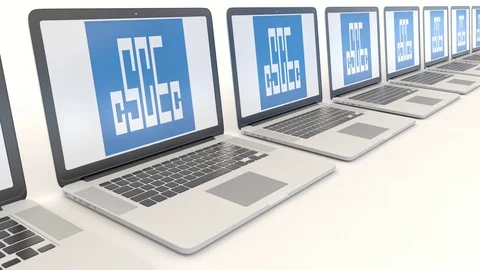 Modern laptops with China State Construction Engineering Corporation logo Stock Footage 73054897