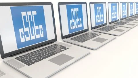 Modern laptops with China State Construction Engineering Corporation logo Stock Illustration