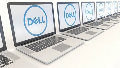Modern laptops with Dell Inc. logo. Computer technology conceptual editorial 4K Stock Footage 73065100