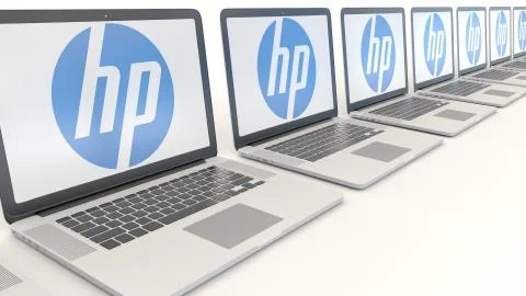 Modern laptops with HP Inc. logo. Computer technology conceptual editorial 3D 스톡 일러스트