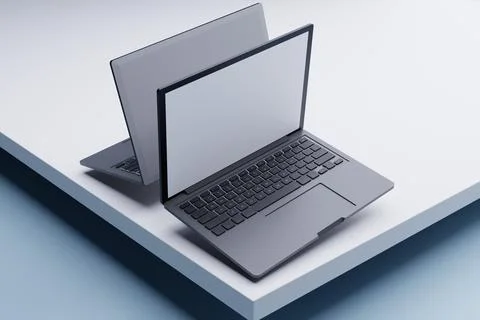 Modern laptops mockup, white background, studio, technology Stock Illustration