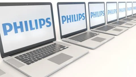 Modern laptops with Philips logo. Computer technology conceptual editorial 3D イラスト素材