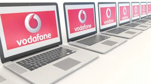 Modern laptops with Vodafone logo. Computer technology conceptual editorial 3D Illustrazione stock