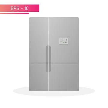 Modern large grey refrigerator with display, vertical handles and four cameras Illustration