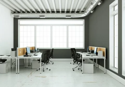 Modern large office interior Design with grey wall Stock Illustration