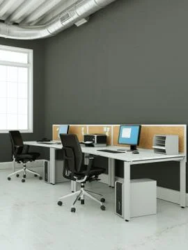 Modern large office interior Design with grey wall Stock Illustration