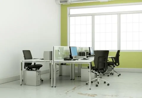 Modern large office interior Design with green wall Stock Illustration