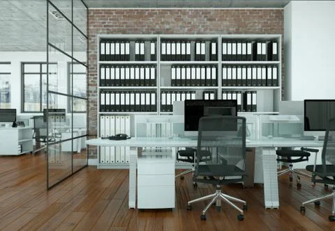 Modern large office interior Design 3d rendering Stock Illustration