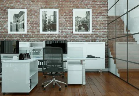 Modern large office interior Design 3d rendering Stock Illustration