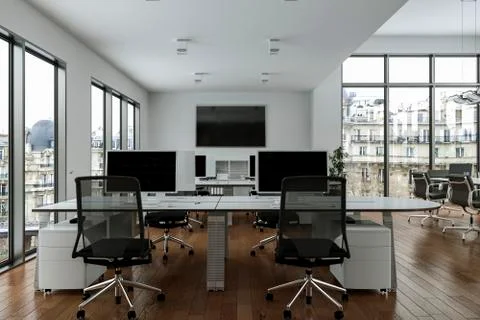 Modern large office interior Design 3d rendering Ilustração Stock