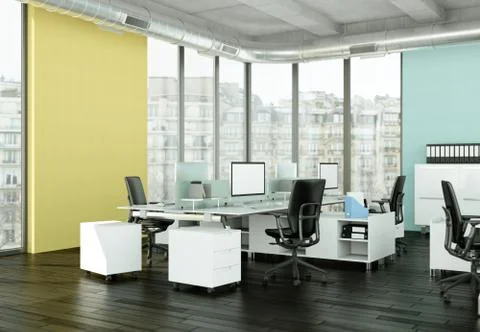 Modern large office interior Desing 3d Rendering Illustrazione stock