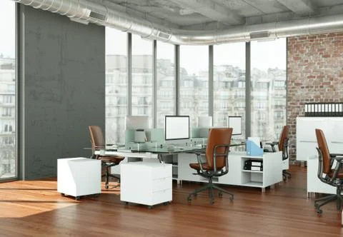 Modern large office interior Desing 3d Rendering Stock Illustration