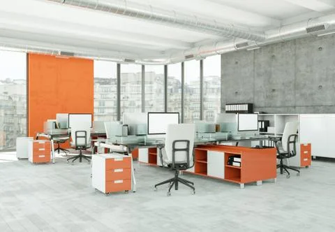 Modern large office interior Desing 3d Rendering Stock Illustration