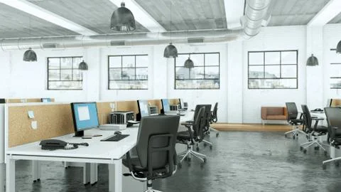 Modern large office interior Desing 3d Rendering Illustrazione stock