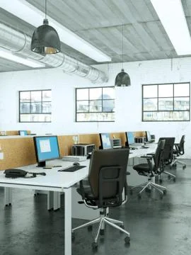Modern large office interior Desing 3d Rendering Stock Illustration