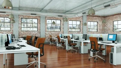 Modern large office interior Desing 3d Rendering Stock Illustration