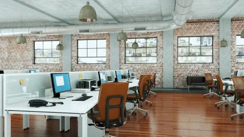 Modern large office interior Desing 3d Rendering Ilustração Stock