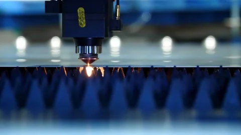 Modern laser cutting of metal on automatic equipment. Stock Footage 150198649