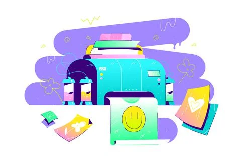 Modern laser printer with colourful palette Illustrazione stock