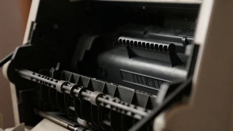 Modern laser printer door opening Stock Footage 76636338