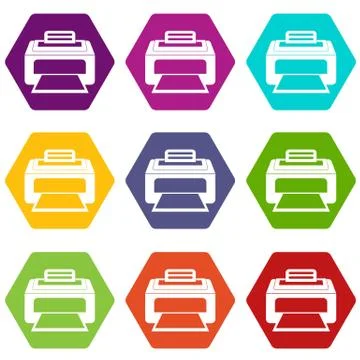 Modern laser printer icon set color hexahedron Stock Illustration