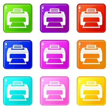 Modern laser printer icons 9 set Illustrazione stock