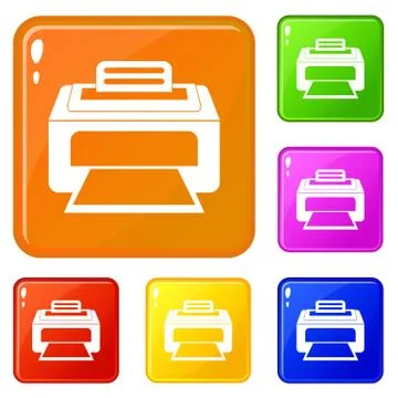 Modern laser printer icons set color Ilustración de archivo