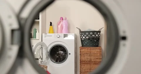 Modern Laundry room. View from inside the drum Stock-Footage 178550565