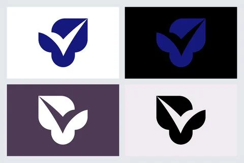Modern Leaf Checkmark Logo Icon Set Ilustración de archivo