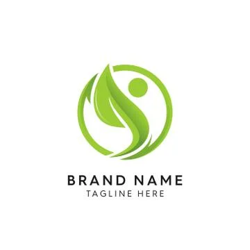 Modern leaf human shape with circle line logo Stock Illustration