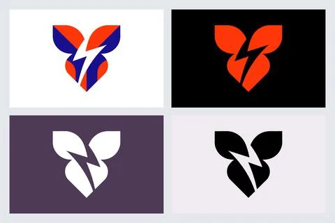 Modern Leaf Lightning Bolt Logo Symbol Set Stock Illustration