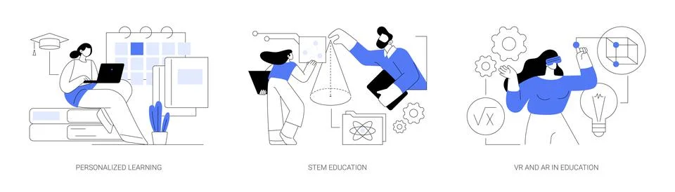 Modern learning abstract concept vector illustrations. Illustrazione stock