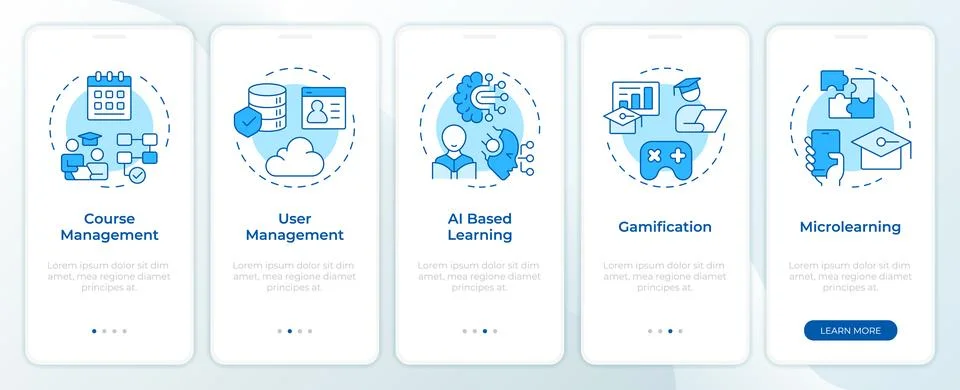 Modern learning techniques blue onboarding mobile app screen Illustrazione stock