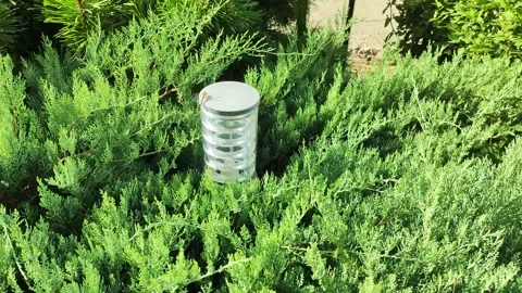 Modern LED Ground Lights for Landscaping Lawn Lighting, close-up Stock Footage 295602133