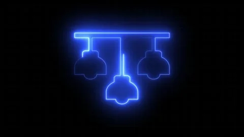 Modern LED Hanging Light Fixture  Neon Style Illustration, Neon Glowing Cei.. Stock Footage 309265663
